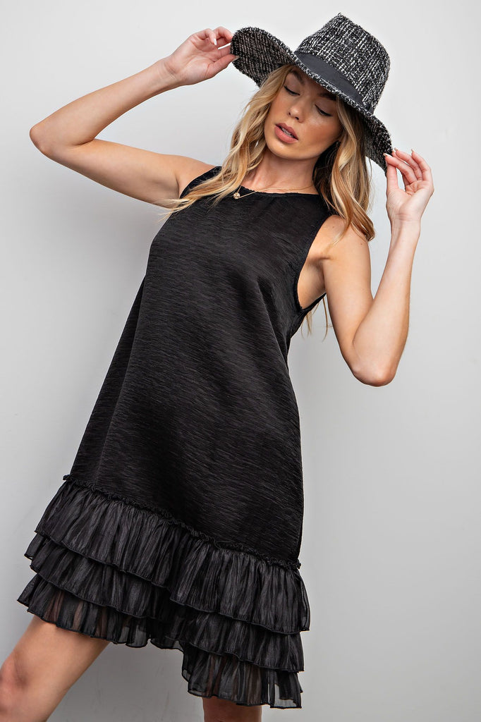 TEXTURED SATIN DOUBLE RUFFLE BOTTOM DRESS JJs Designs & Boutique TEXTURED SATIN DOUBLE RUFFLE BOTTOM DRESS JJs Designs & Boutique