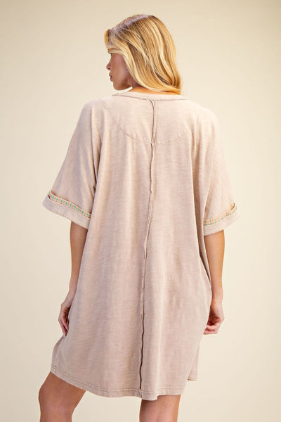 FLORAL PATCH FRONT WASHED COTTON DRESS