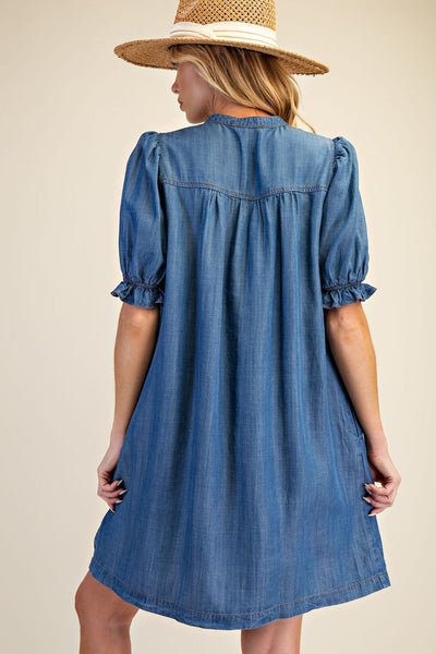 BUTTON FRONT WASHED DENIM DRESS