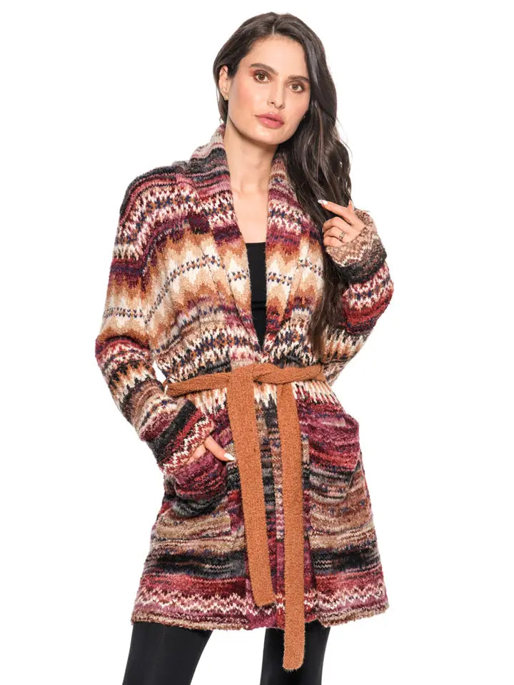 Southwest Stripe Belted Cardigan