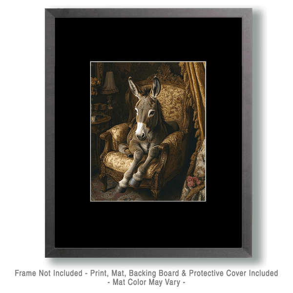 Mowbi - Donkey in Lounge Chair - Bedroom Art Prints – 8″x10″ Artwork in 11″x14″ Mat