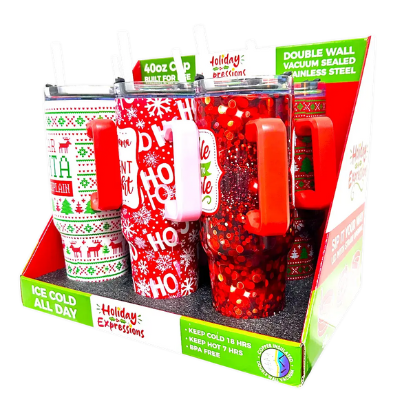Novelty Brands - Holiday Insulated 40 oz Cup with Handle Christmas Assortment: Wholesale Price