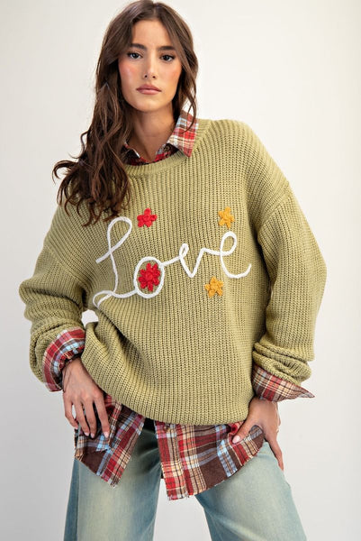 LOVE STITCH FRONT KNITTED SWEATER