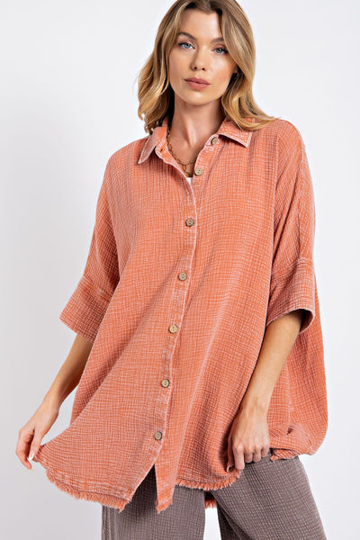 WASHED COTTON GAUZE OVERSIZED SHIRT