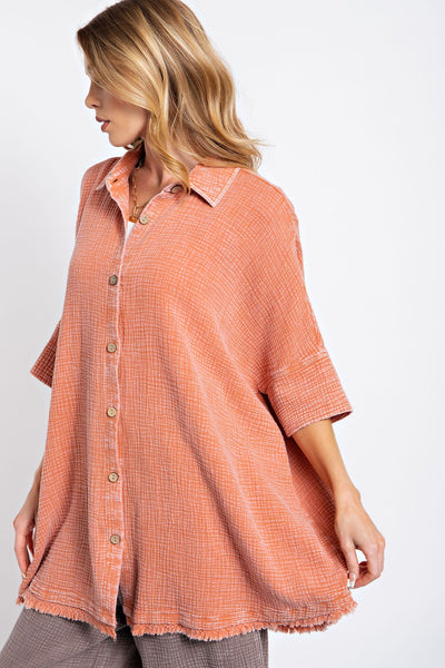 WASHED COTTON GAUZE OVERSIZED SHIRT