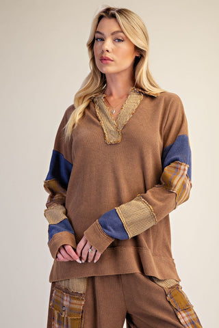 PATCHWORK THERMAL KNIT WASHED TOP