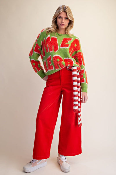 MERRY PATTERN KNITTED HOLIDAY SWEATER