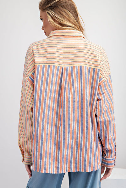 TEXTURED STRIPED WASHED COLOR MIX BUTTON DOWN