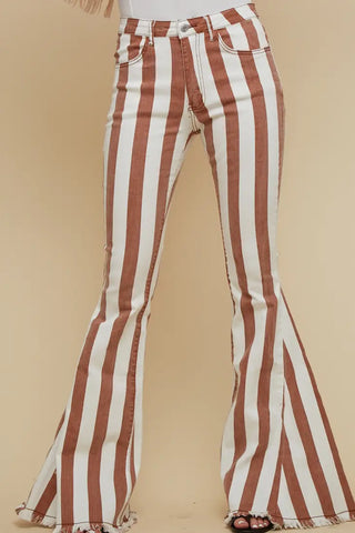 Rust Washed Stripe Flared Bottoms