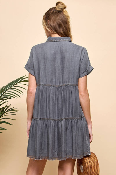 TIERED BUTTON DOWN DENIM DRESS