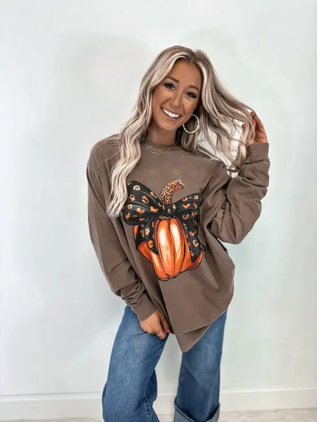 Leopard Pumpkin Espresso Long Sleeve Graphic tee