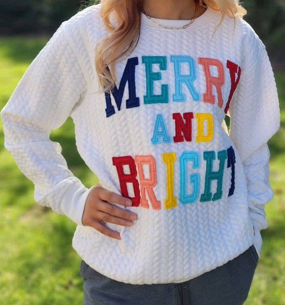 Merry And Bright Cable Knit Pullover Sweatshirt