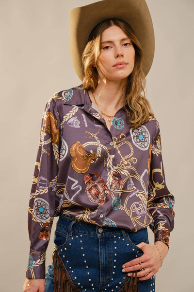 Blue B - 37818T Western Motif Printed Button Down Shirt: CHARCOAL MULTI / S-M-L (2-2-2)