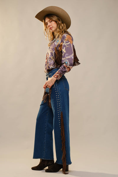 Blue B - 37818T Western Motif Printed Button Down Shirt: CHARCOAL MULTI / S-M-L (2-2-2)