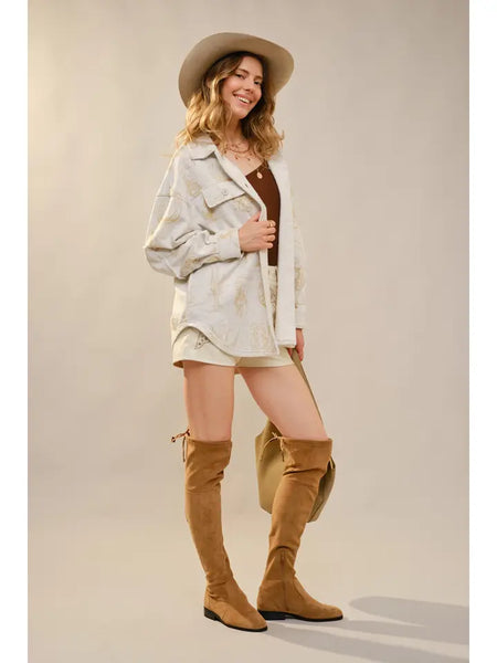 All Over Western Long Sleeve Loose Fit Shacket