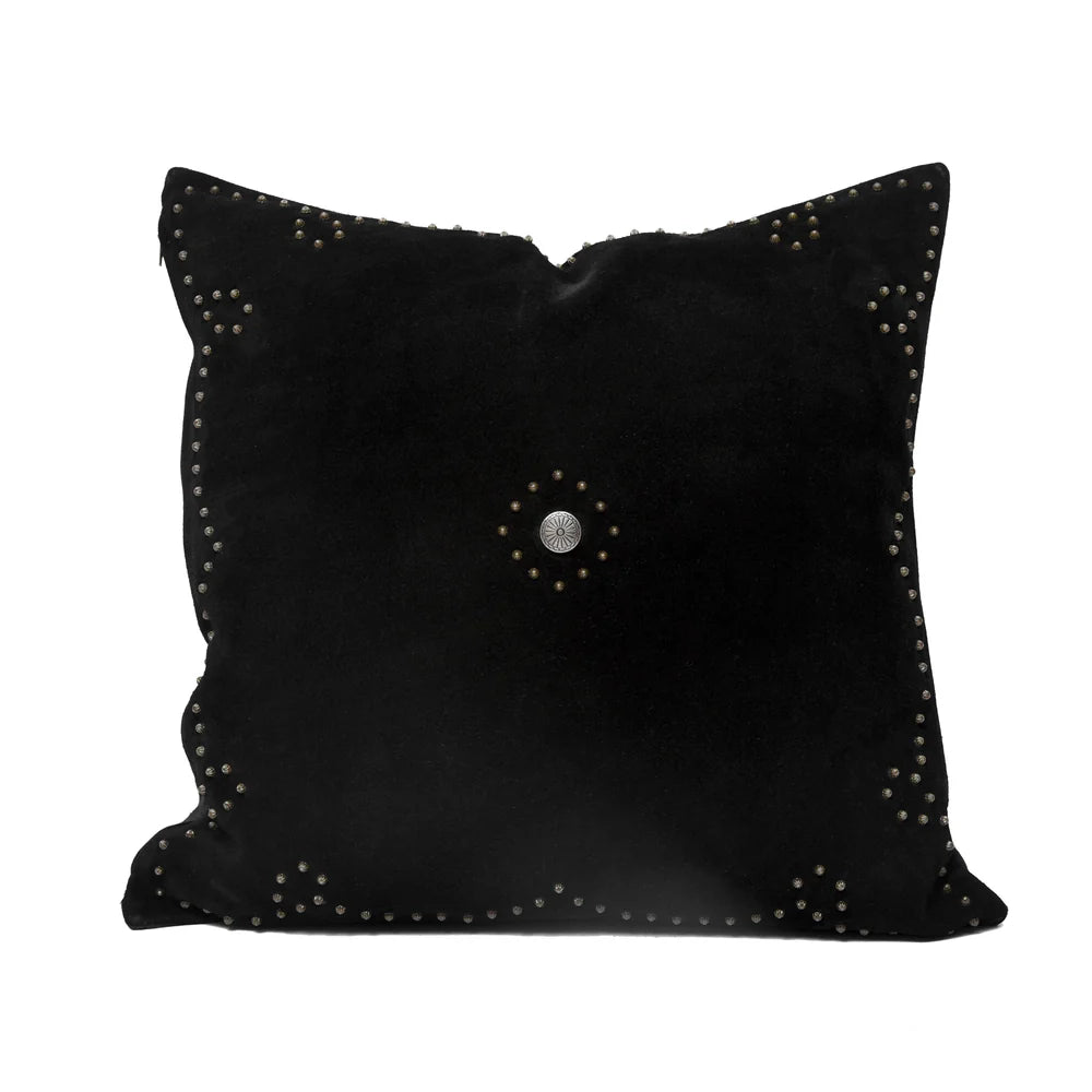 Western Suede Antique Silver Concho & Studded Pillow