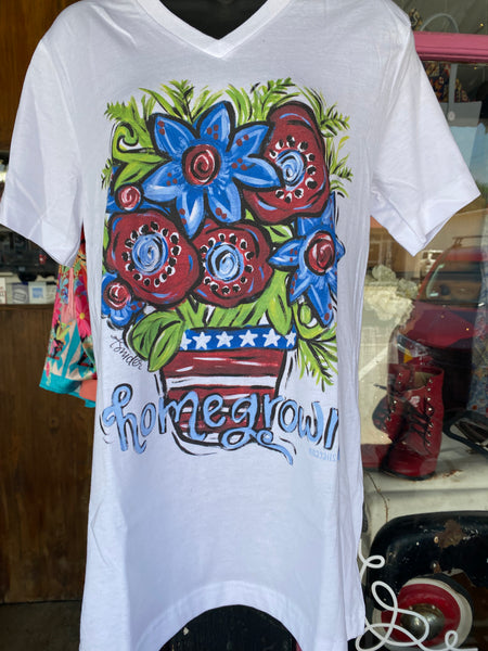 Homegrown Red & Blue Flowers V-Neck