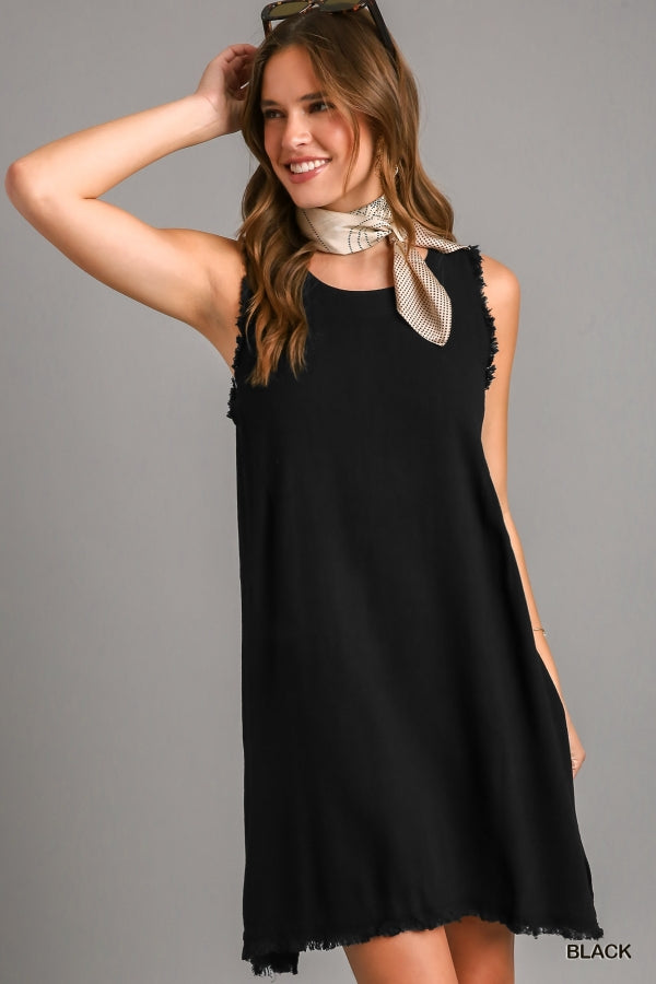 Linen Blend Round Neck Sleeveless Dress