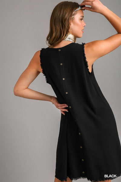 Linen Blend Round Neck Sleeveless Dress