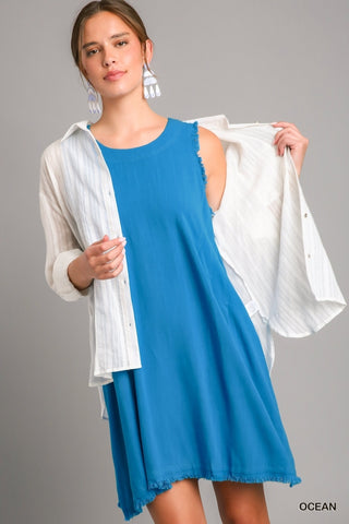 Linen Blend Round Neck Sleeveless Dress