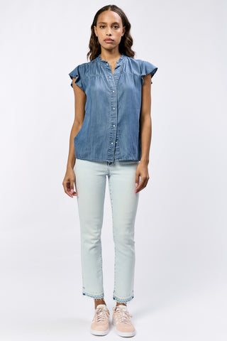RUFFLE DENIM BLOUSE
