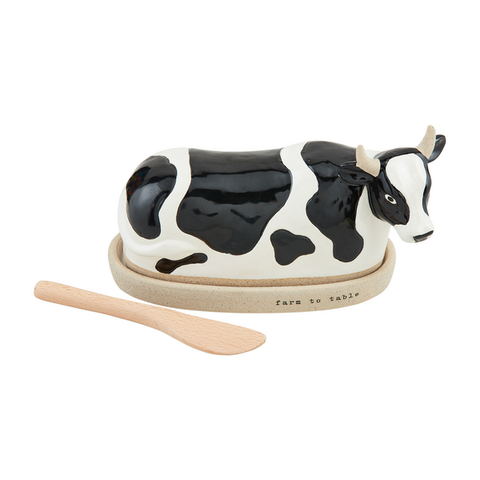 COW STONEWARE BUTTER DISH
