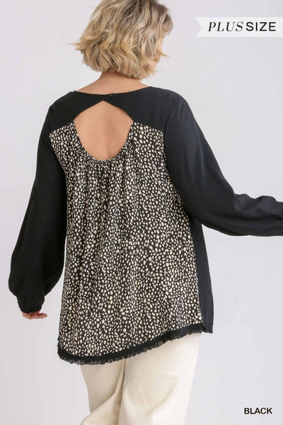 Long Sleeve Animal Print Cut Out Back Top