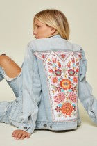 Denim jacket w/ floral embroidery