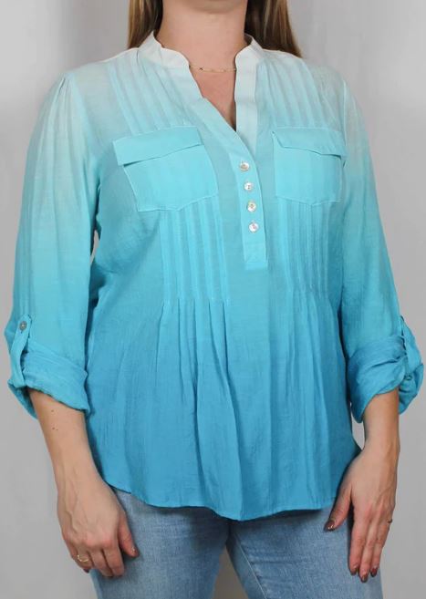 Carribean Blue Button Top