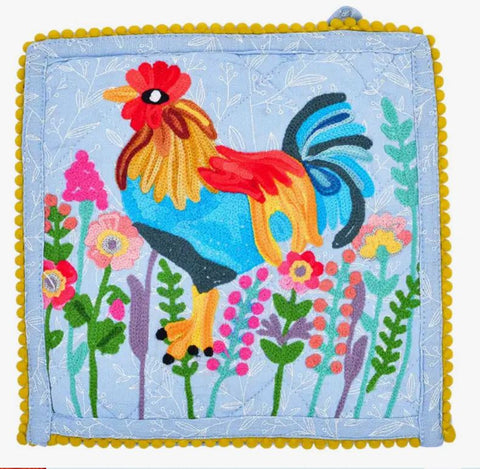 Rooster Cruel Embroidered Pot Holder