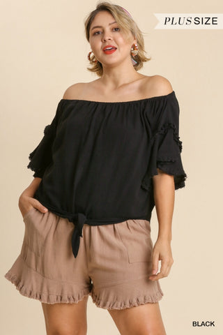 Layered Ruffle Sleeve Off Shoulder Top