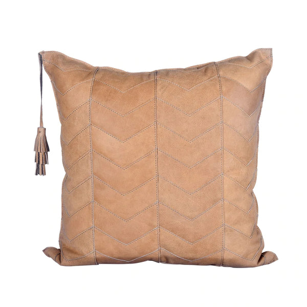 Chevron Leather Trow Pillow w/ Tassel, 20X20