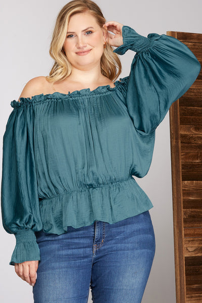 Long Sleeve Off The Shoulder Woven Top - Plus