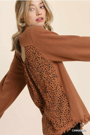 Long Sleeve Animal Print Cut Out Back Top