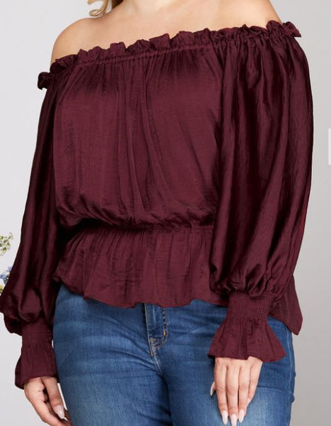 Long Sleeve Off The Shoulder Woven Top - Plus