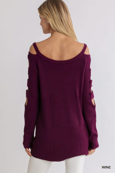 Boat Neck Sweater with Cutout Long Sleeves Sweater