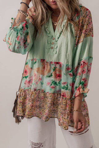 Floral Patchwork Long Sleeve Blouse