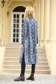 LONG BUTTON-UP PRINTED DUSTER
