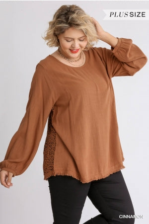 Long Sleeve Animal Print Cut Out Back Top