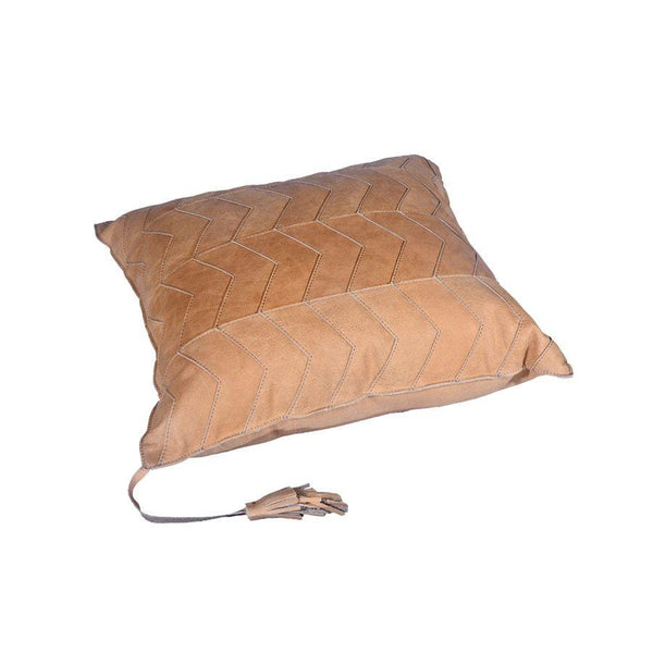Chevron Leather Trow Pillow w/ Tassel, 20X20