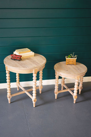 Round Wooden Side Tables with Turned Legs