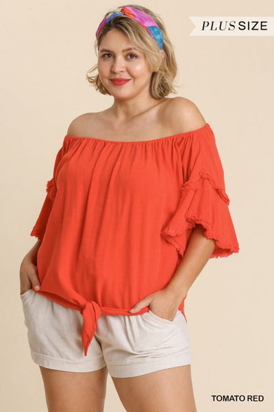 Layered Ruffle Sleeve Off Shoulder Top