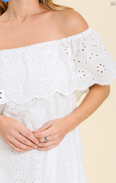 Eyelet Off Shoulder Maxi Dress with Scalloped Hem JJs Designs & Boutique Eyelet Off Shoulder Maxi Dress with Scalloped Hem JJs Designs & Boutique