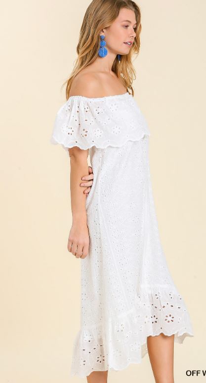 Eyelet Off Shoulder Maxi Dress with Scalloped Hem JJs Designs & Boutique Eyelet Off Shoulder Maxi Dress with Scalloped Hem JJs Designs & Boutique