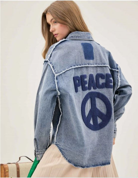 Peace Embroidered Denimm Jacket