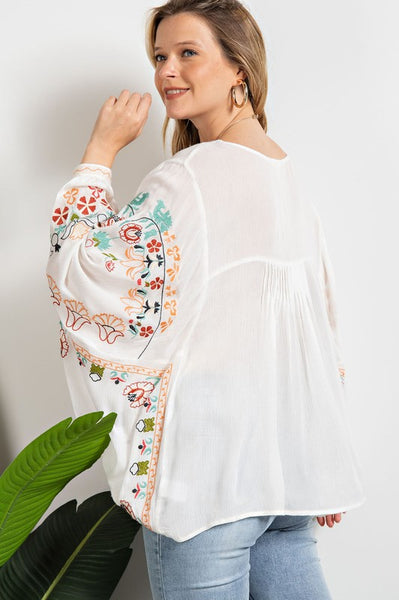 Poly Dobby Embroidered Top - Ivory