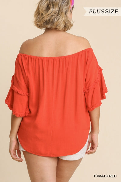 Layered Ruffle Sleeve Off Shoulder Top