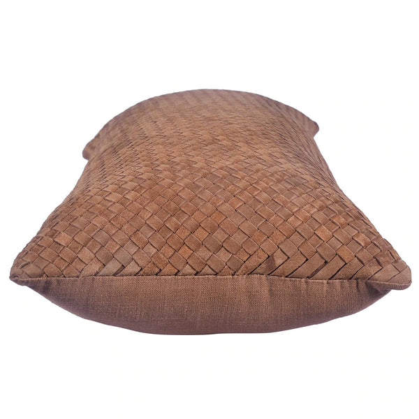 Woven Leather Suede Lumbar Pillow