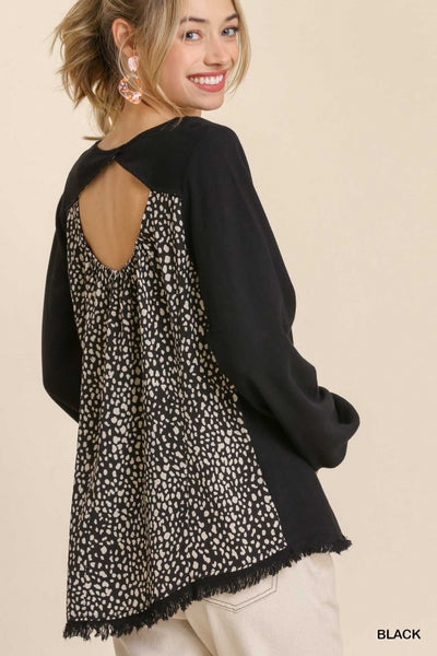 Long Sleeve Animal Print Cut Out Back Top