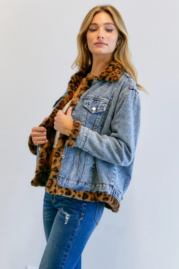 Leopard lined best sale denim jacket
